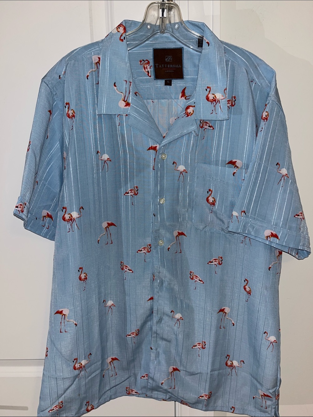 Tattersall Miami South Beach Pink Flamingos Shirt XL(L) Slim Aloha Hawaiian Luau